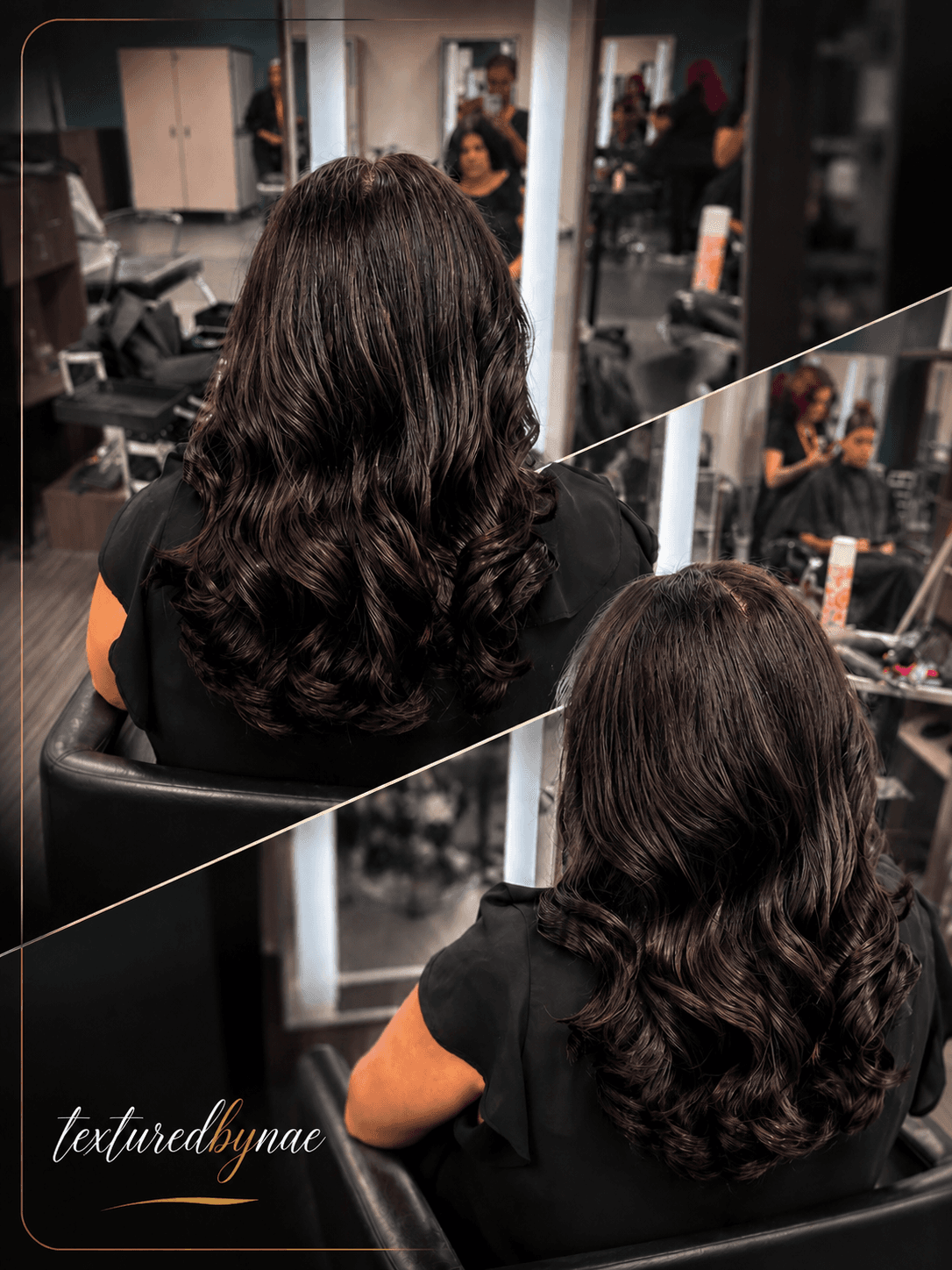 Deep brown hair set into defined curls, photographed in the studio